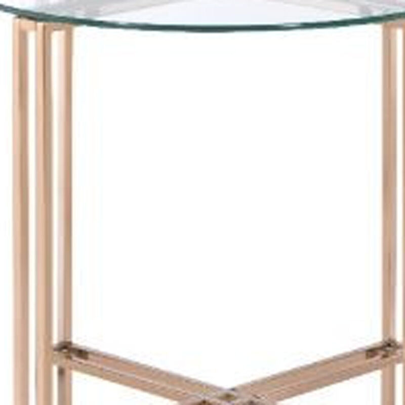 Glass and Metal Round End Table, Modern Accent Table for Living Room or Bedroom