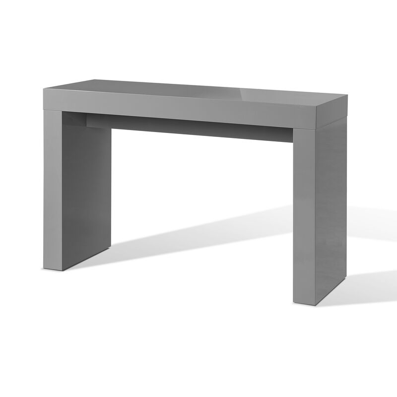 Libi 47 Inch Console Table, Minimalist Rectangular Top, Lacquered Gray