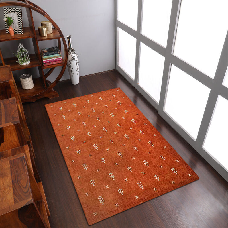 RUGSOTIC CARPETS HAND KNOTTED LOOM WOOL ECO-FRIENDLY AREA RUGS  - 3'x5', Rectangle, Orange White Color, Contemporary Modern Design, High Pile Handmade Anti Skid Rugs for Living Room (L00501)