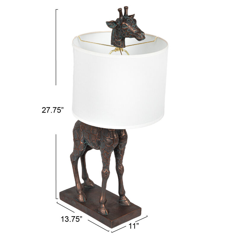 Giraffe Table Lamp with Linen Shade, Bronze Finish image number 2
