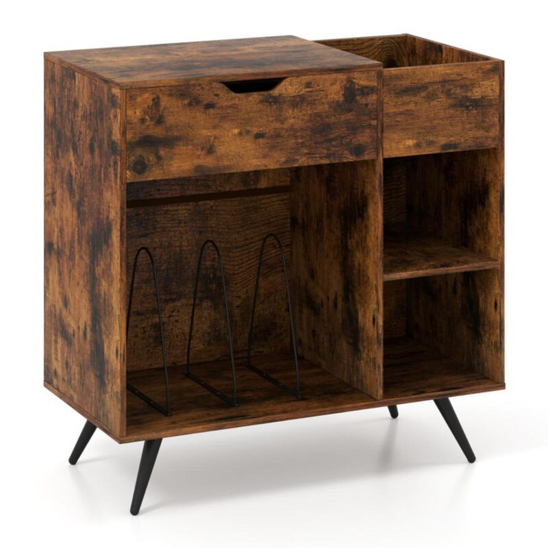 Hivvago Record Player Stand with Power Outlet-Rustic Brown