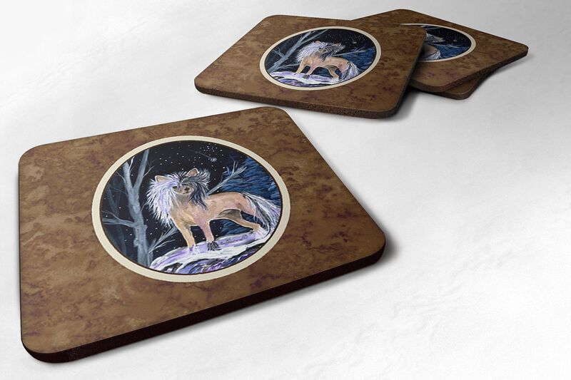 Caroline's Treasures SS8390FC Starry Night Chinese Crested Foam Coasters Set of 4 (Set of 4), 3.5 H x 3.5 W, Multicolor image number 0