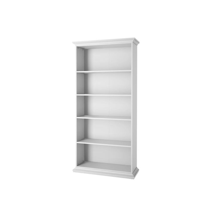 FurniFact White 5 Shelf Bookcase - Elegant Tall Bookshelf for Home and Office Use