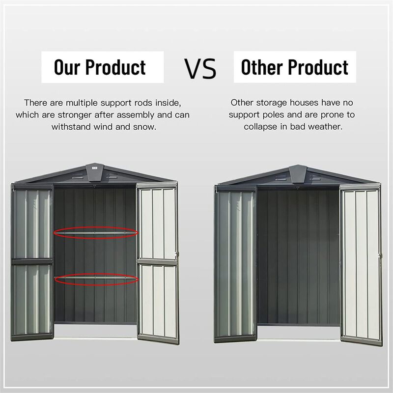 CLIHOME 6.5x4.2Ft Outdoor Galvanized Steel Storage Shed,Patio Storage Cabinet with Lockable Double Door image number 4