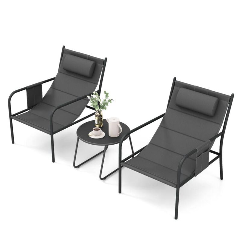 Hivvago 3 Piece Outdoor Bistro Set Patio Metal Chair and Coffee Table Set