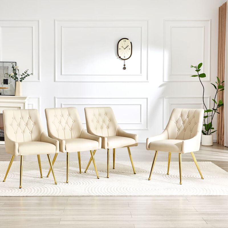 Set of 2 Faux Leather Dining Chairs Diamond Tufted Open Back Side Chairs with Metal Handle Spring and Foam Cushioned Accent Chairs image number 3