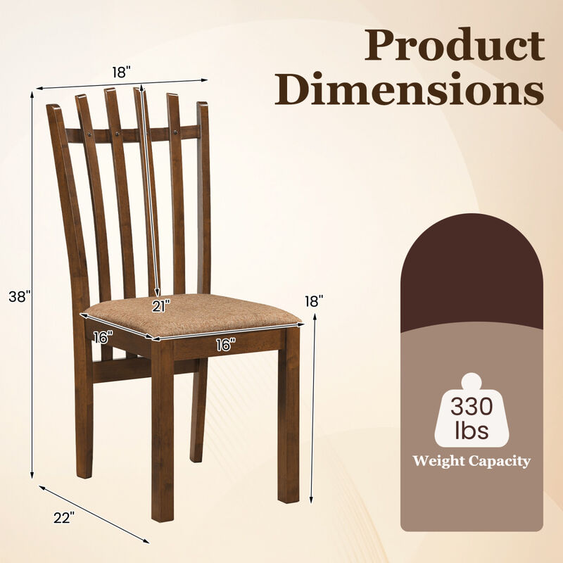 Set of 4 Slat Back Dining Chairs with Rubber Wood Frame for Dining Room-Brown image number 2