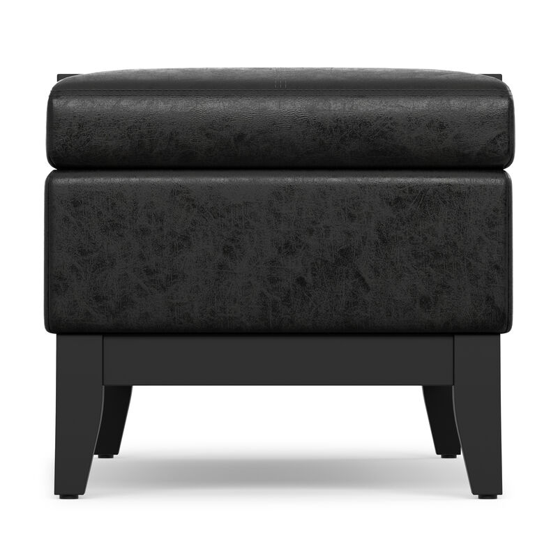 Oregon 42 inch Wide Transitional Rectangle Storage Ottoman Bench with Tray in Distressed Black Vegan Faux Leather, Assembled image number 4