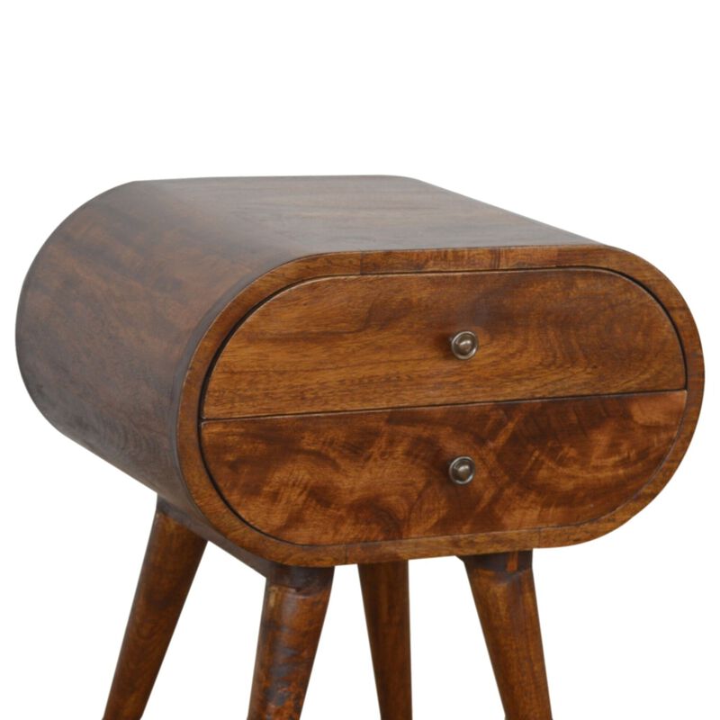 Chestnut Circular 2 Drawer Solid Wood Nightstand