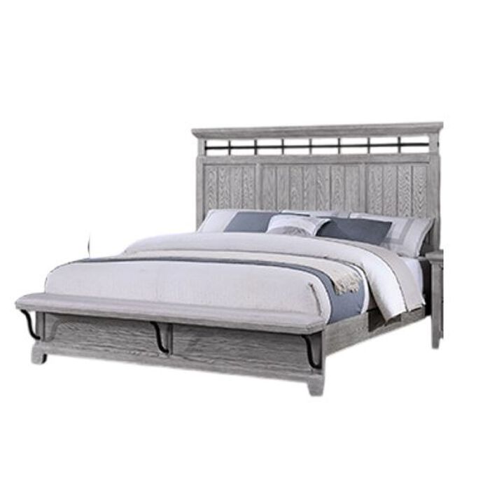 Bix King Size Bed w Upholstered Footboard, Light Gray Wood Grain