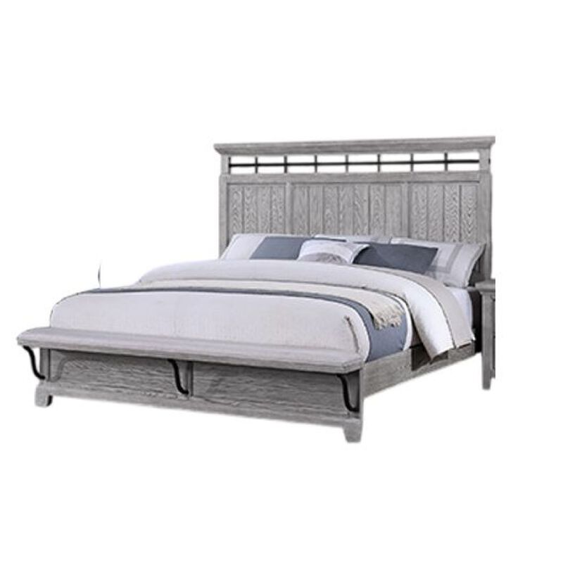 Bix King Size Bed w Upholstered Footboard, Light Gray Wood Grain