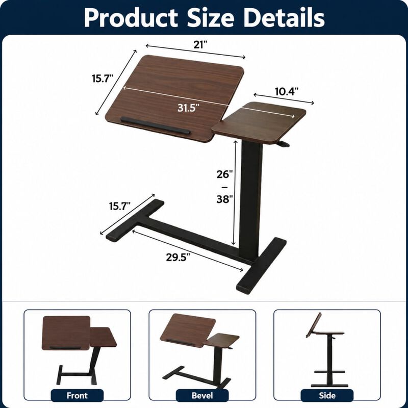 GOODSILO Mobile Rolling Height Adjustable Overbed Bedside Desk Tilting Laptop Stand Tray Table with Wheels for Use on Bed, Sofa for Work, Meals, Reading Activities image number 1