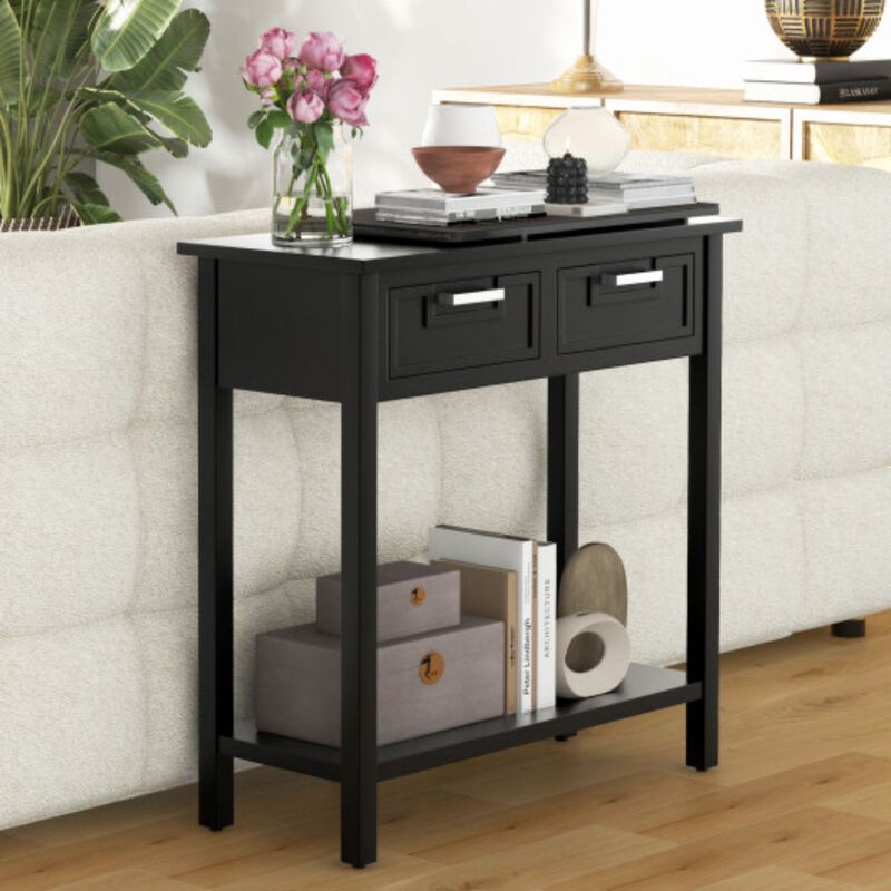 2 Drawers Accent Console Entryway Storage Shelf with Bottom Shelf