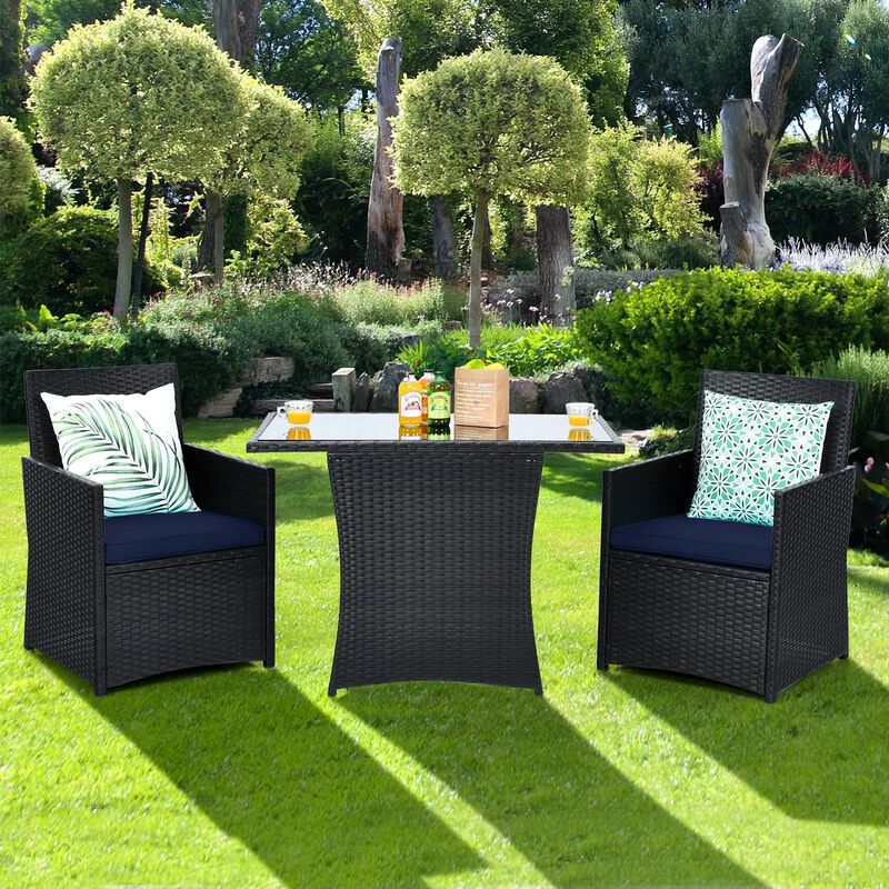 Mondawe 3 Pieces Patio Rattan Furniture Set with Cushion and Sofa Armrest
