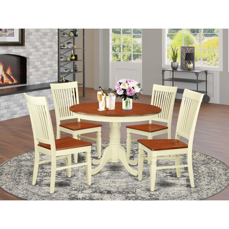 East West Furniture Dining Room Set Buttermilk & Cherry, HLWE5-BMK-W