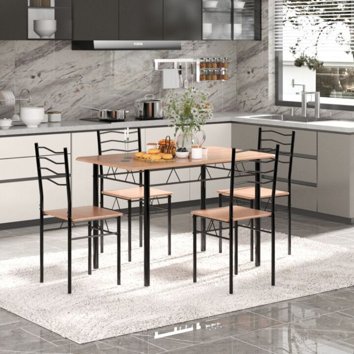 5 pcs Wood Metal Dining Table Set with 4 Chairs