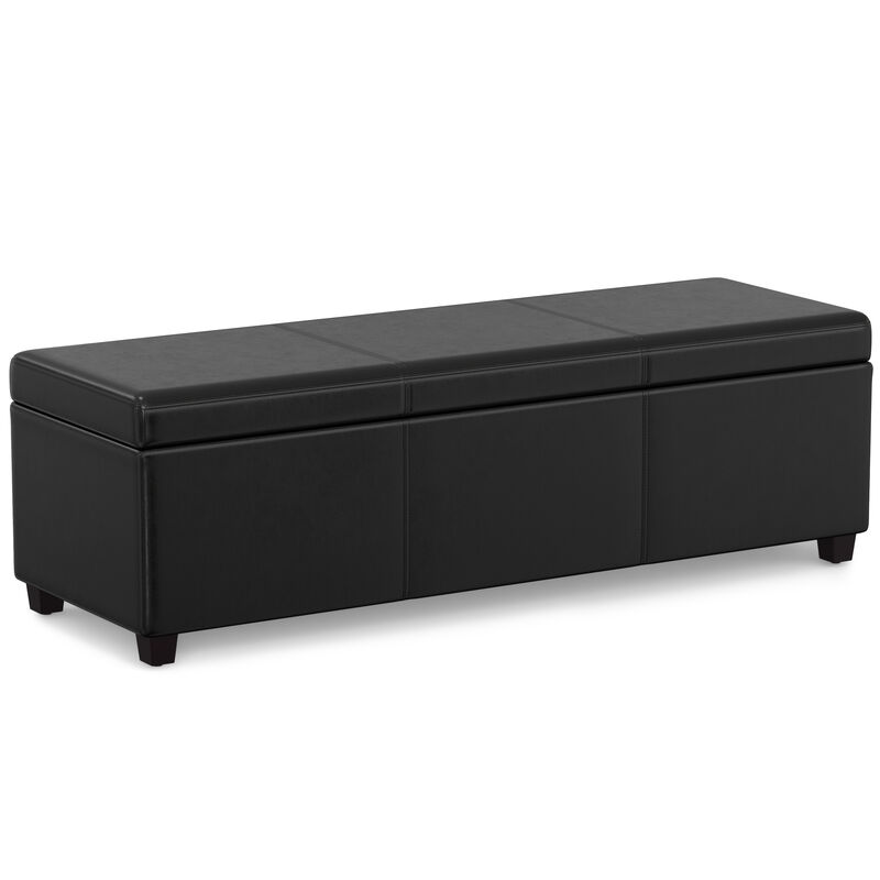 Avalon 54 inch Wide Contemporary Rectangle Extra Large Storage Ottoman Bench in Midnight Black Vegan Faux Leather, Assembled image number 0
