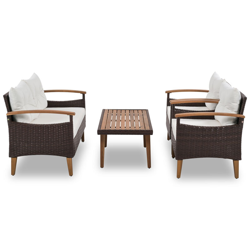 Streamdale Rattan Patio Set with Wood Table (4 Pieces)