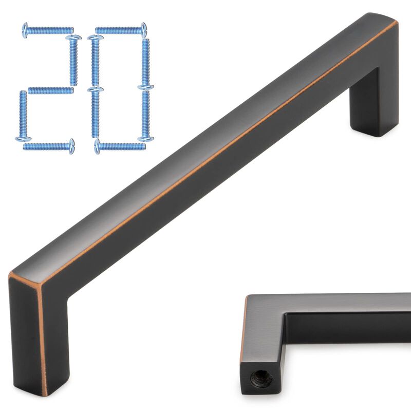 KOOFIZO 20-Pack Solid Square Bar Cabinet Handle - Oil Rubbed Bronze Furniture Pull, 5 Inch/128mm Screwhole Distance for Kitchen