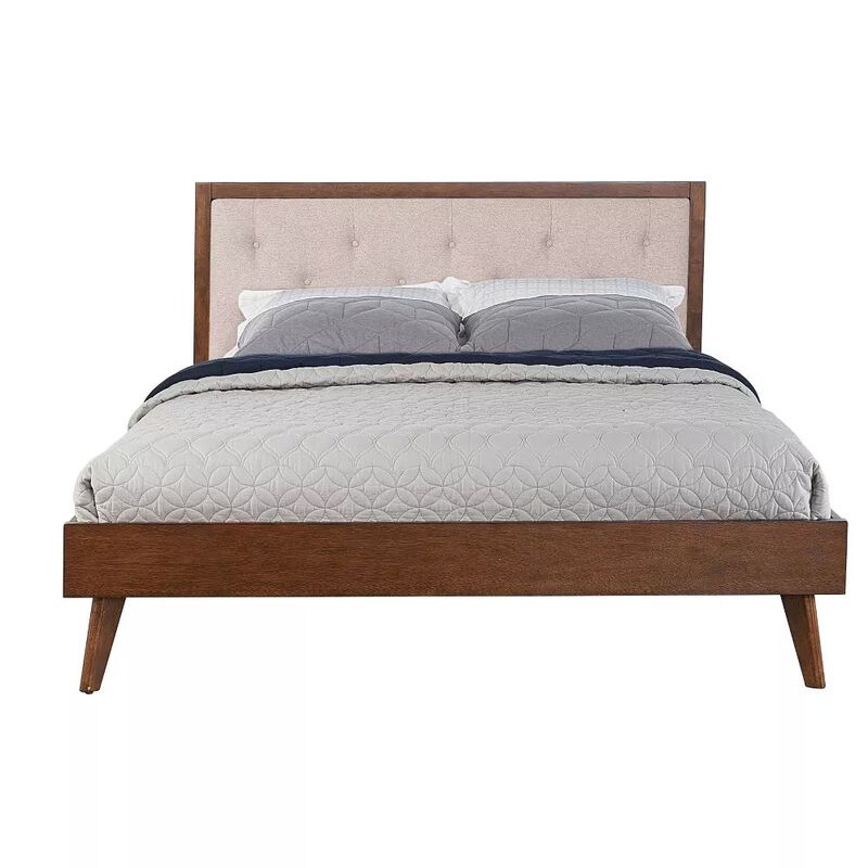 Linon Reid Mid Century Oatmeal Platform Queen Bed image number 3