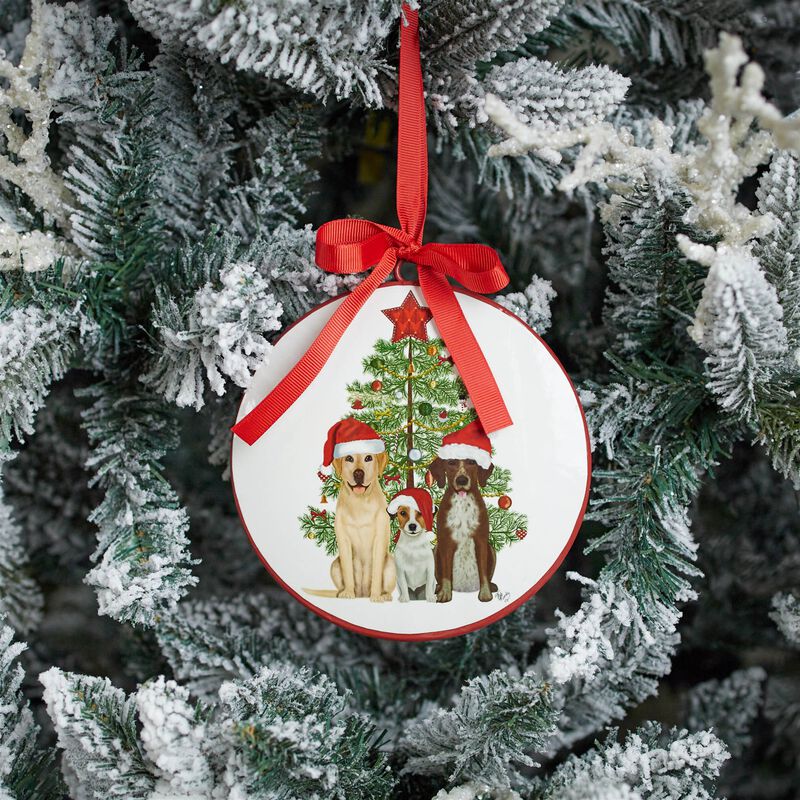Set of 12 Dog Christmas Disc Ornaments – Festive Holiday Tree Decor Featuring Dogs and Christmas Trees
