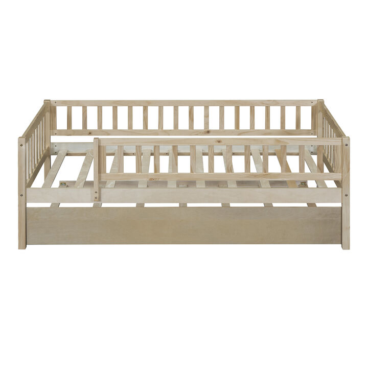 Merax Wood Daybed with Trundle and Fence Guardrails