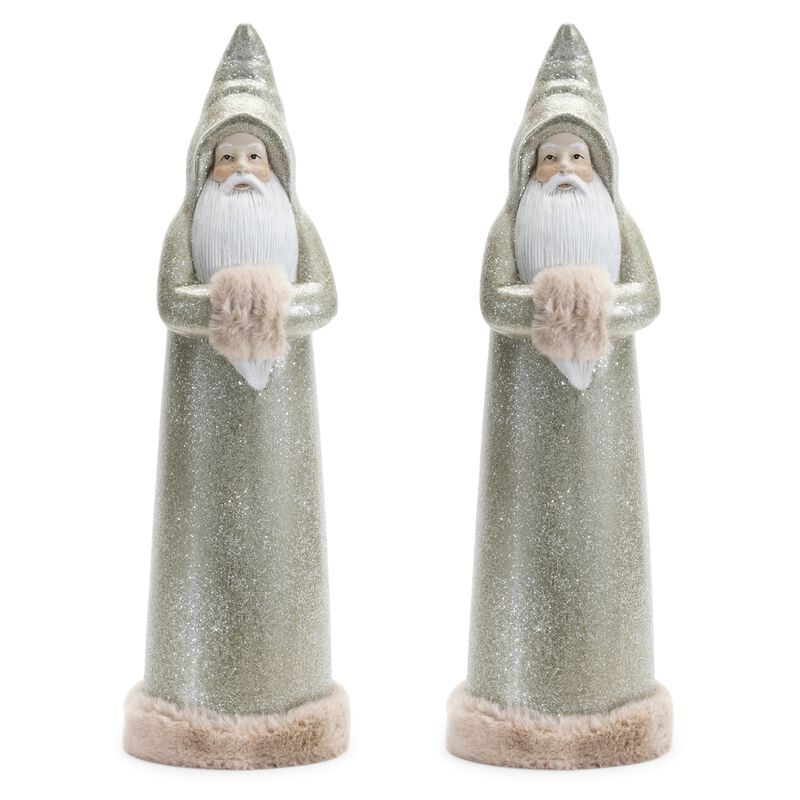 Set of 2 Glittered Sage Santa Statues for Holiday Shelf or Mantel Display