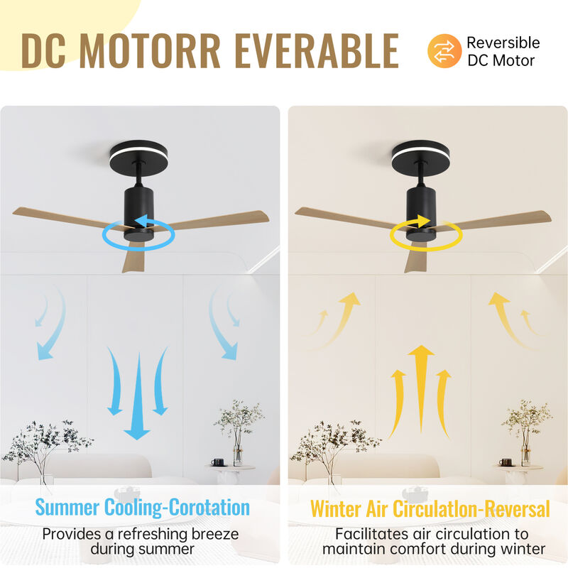ELEMENT ACE 52 Inch Low Profile Flush Mount Ceiling Fan with Integrated LED Light, Remote Control, Quiet Reversible DC Motor for Indoor and Covered Outdoor Spaces image number 5
