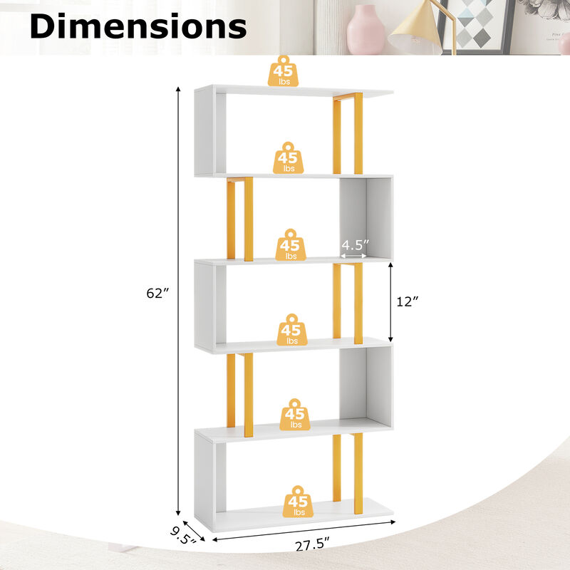 Heavy-Duty Metal Frame Geometric Bookcase with 5 Tiers and Anti-Tip Kits