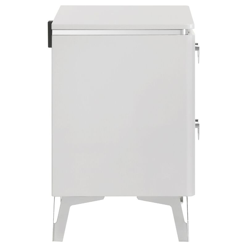 Ivana Nightstand with 2 Drawers, White Geometric Texture Wood 25 Inch image number 3