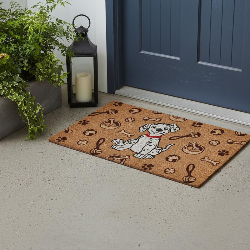 HomeRoots 18" X 30" Beige and White Coir Dog Outdoor Door Mat image number 1