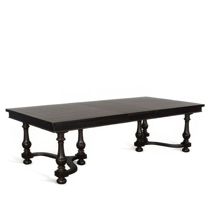 Elon Extendable Dining Table, 76-112 Inch Top, 6 Turned Legs, Black  - Benzara