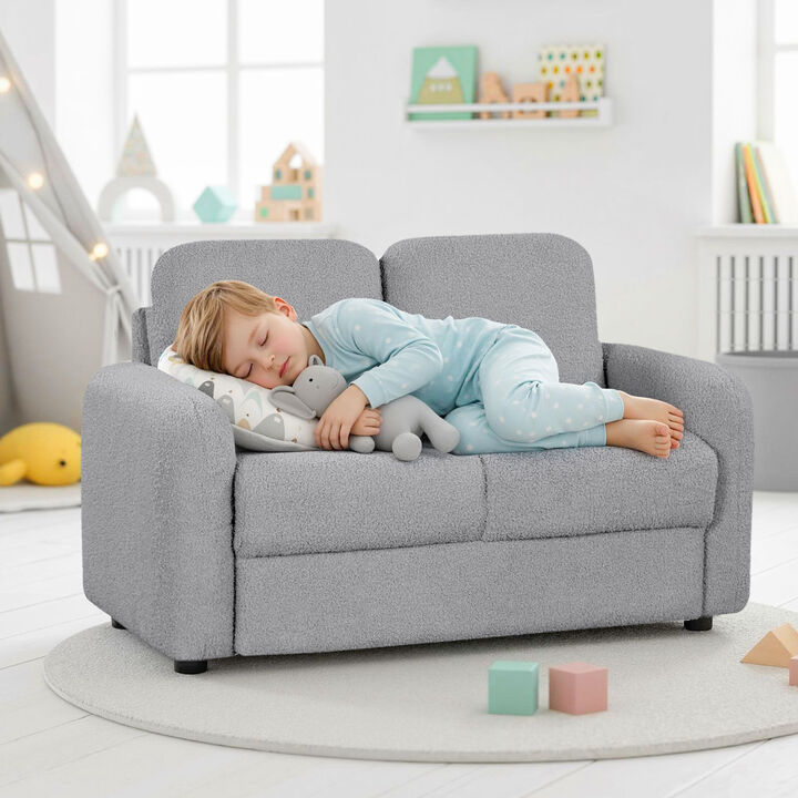 2-Seat Toddler Sofa Couch with Soft Teddy Fabric and Wooden Support