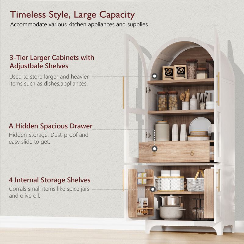 Merax Arched Kitchen Pantry Cabinet with Door Shelves