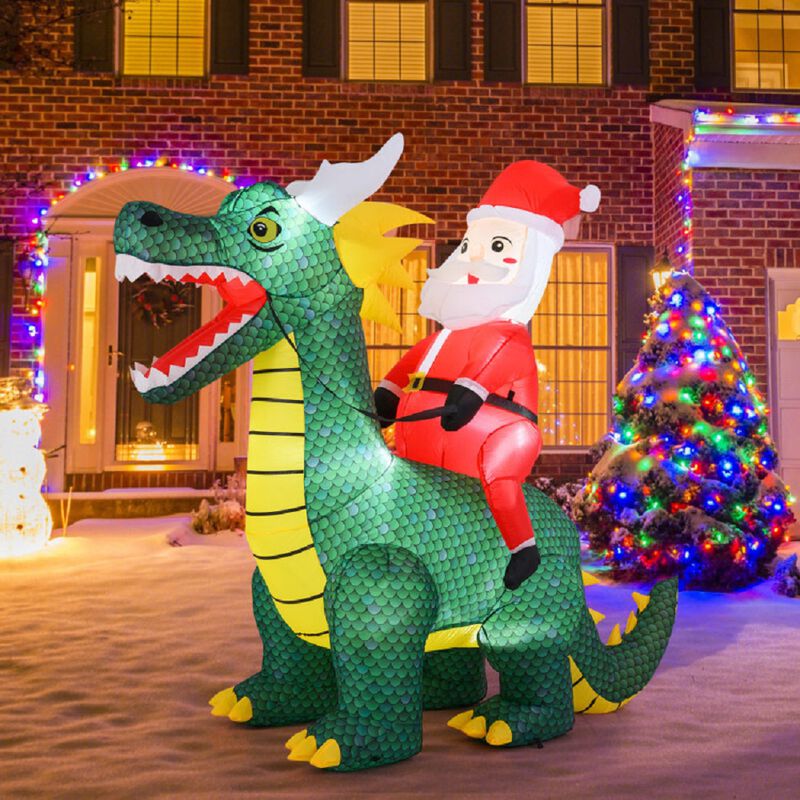 6.7 Feet Inflatable Santa Claus on Dinosaur, Outdoor Christmas Decor with LED Lights image number 3