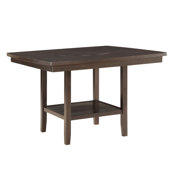 Dark Brown Finish Counter Height Table 1pc Functional Lazy-Susan and Display Shelf Dining Furniture