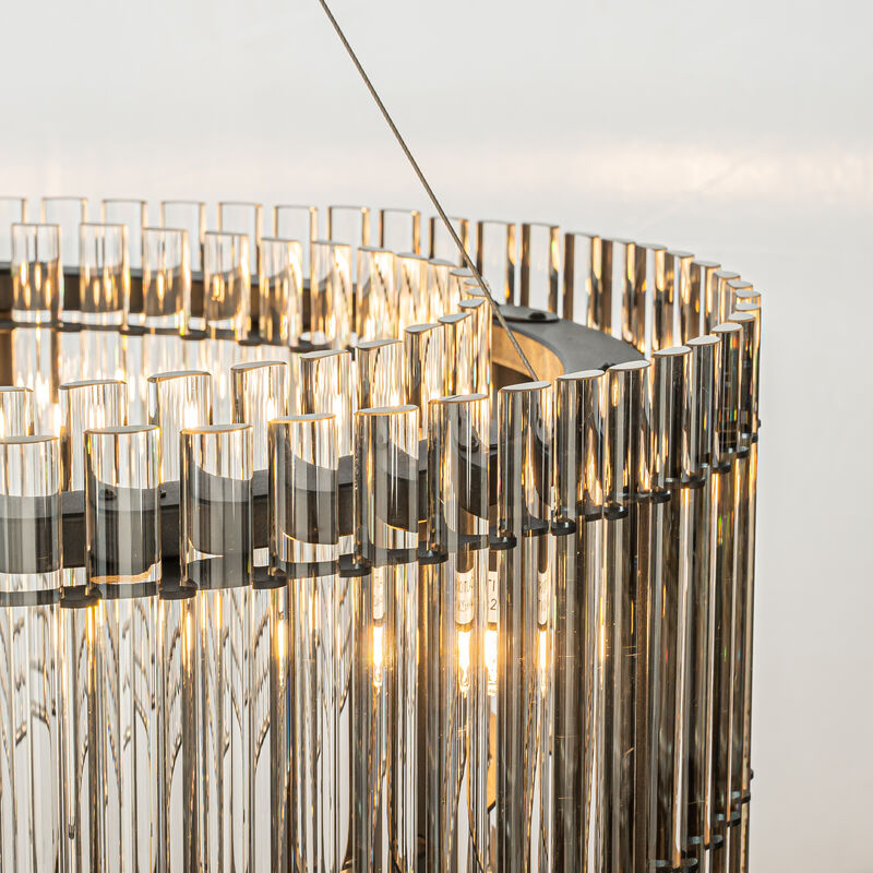 6-Light Modern Luxury Matte Black 2-Tier Round Chandelier With Glass Rods image number 4