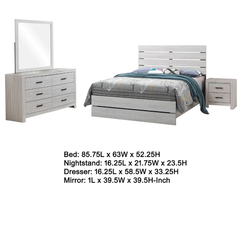 Sili 4pc Queen Bedroom Set, Dresser, Mirror, Coastal White, Bronze