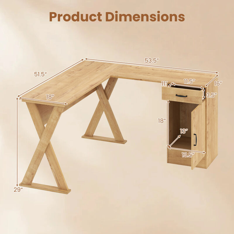 Reversible L Shaped Computer Desk with Drawer and Cabinet for Bedroom image number 2