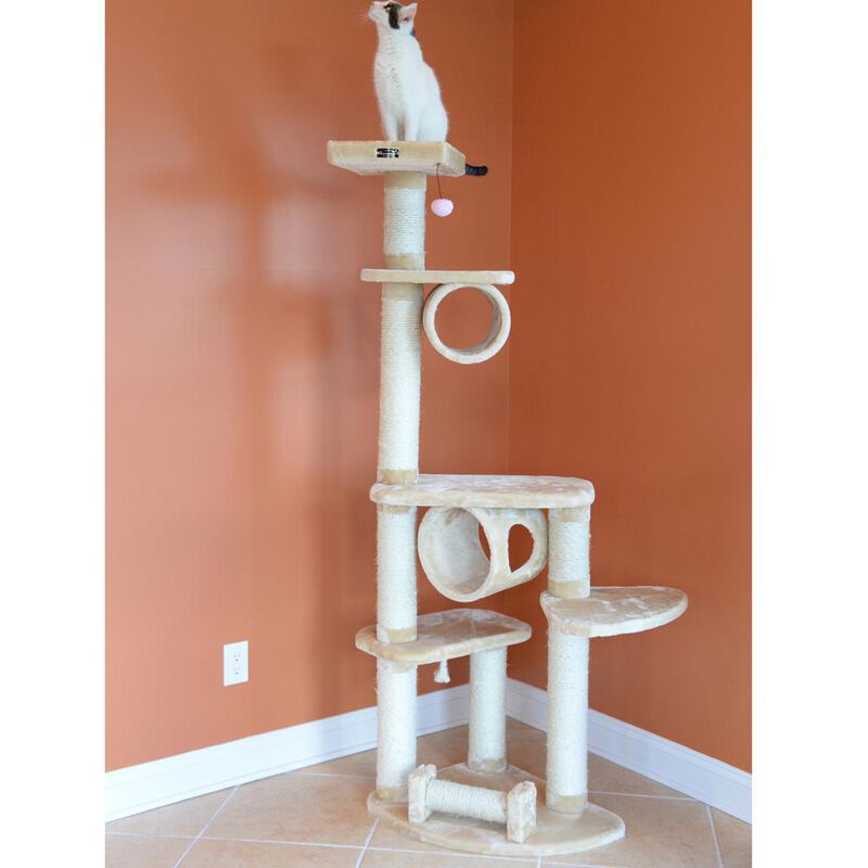 Armarkat 74  H Press Wood Real Wood Cat Tree With Cured Sisal Posts For Scratching
