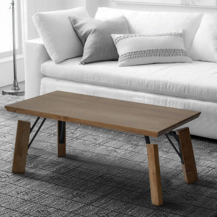 Rectangular Wooden Coffee Table with Block Legs, Natural Brown