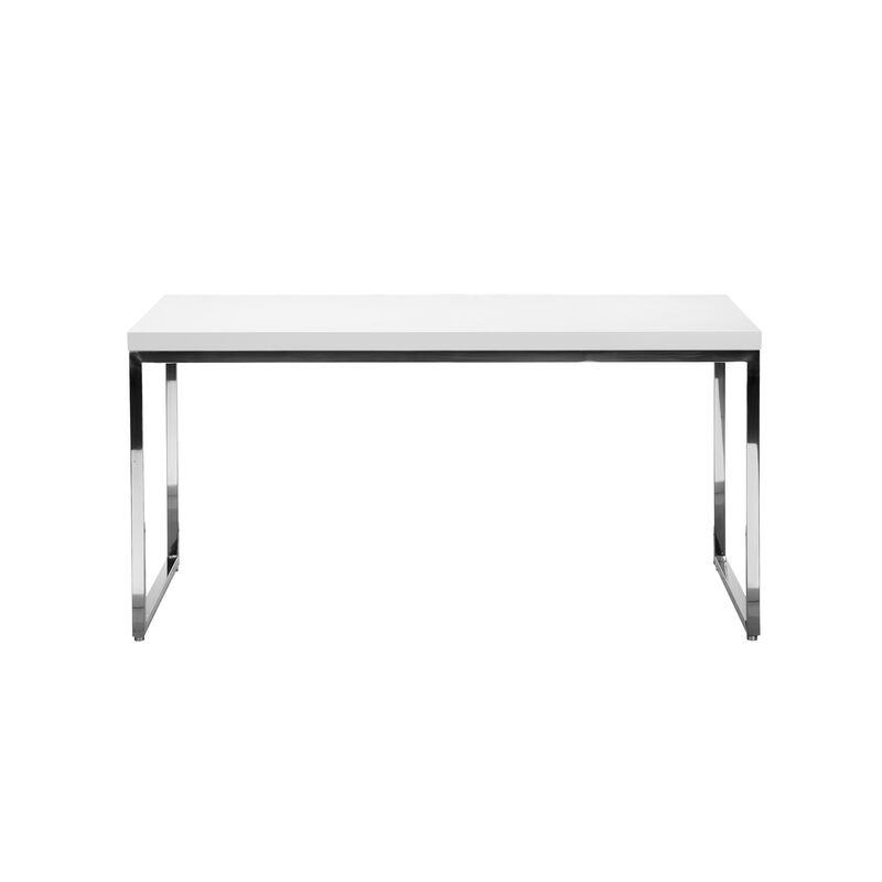 Rami 59 Inch Office Desk, Rectangular Top, White Wood Finish, Steel Frame - Benzara