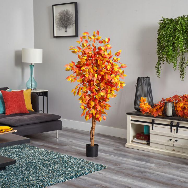 Hivvago 5 Feet Autumn Ficus Artificial Fall Tree