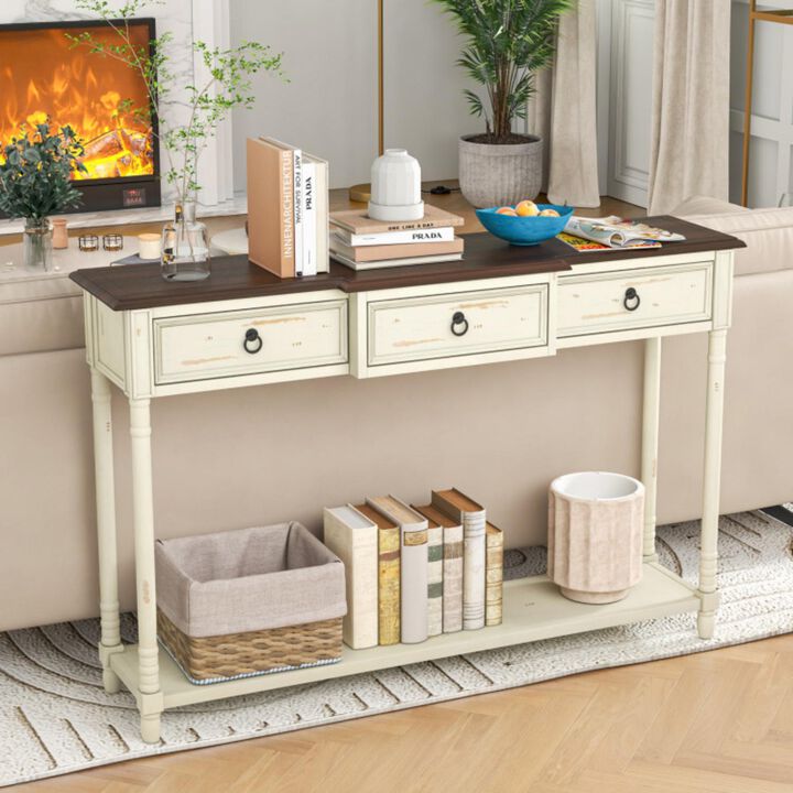 Hivvago 52 Inch Farmhouse Console Table with 3 Drawers and Open Storage Shelf for Hallway