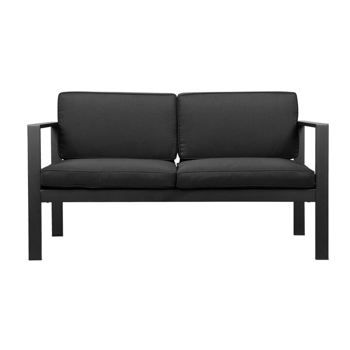 Kili 54 Inch Sofa, Jet Black Aluminum Frame, Water Resistant Cushions-Benzara