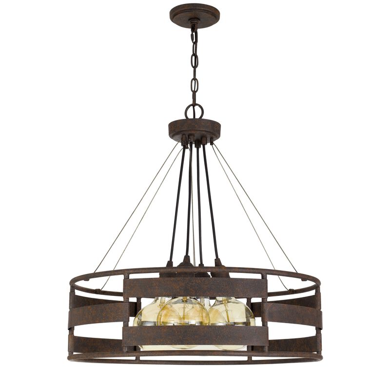 Frot 24 Inch Chandelier w Light Bulbs, Suspended Cable Design, Rust - Benzara