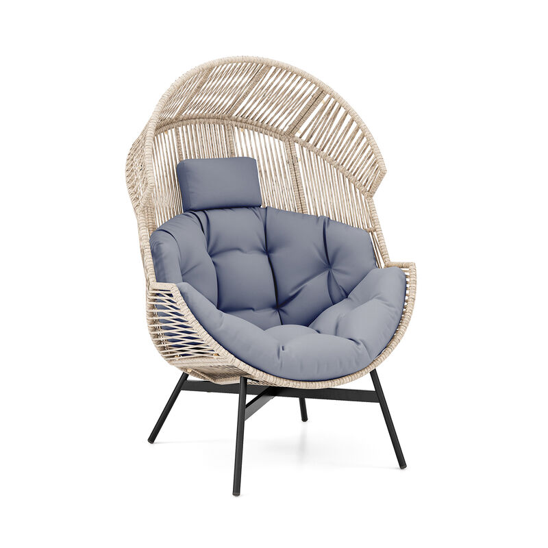 Wicker Oversized Egg Style Chair with Cushions and Headrest