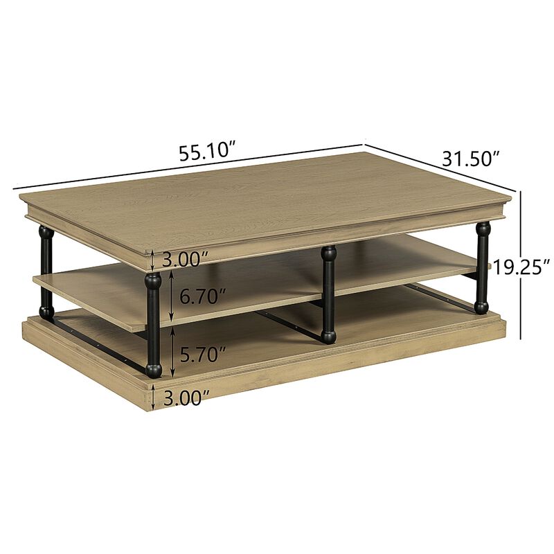 Bard Coffee Table, Veneer, 2 Tier Shelves, Metal Legs image number 7