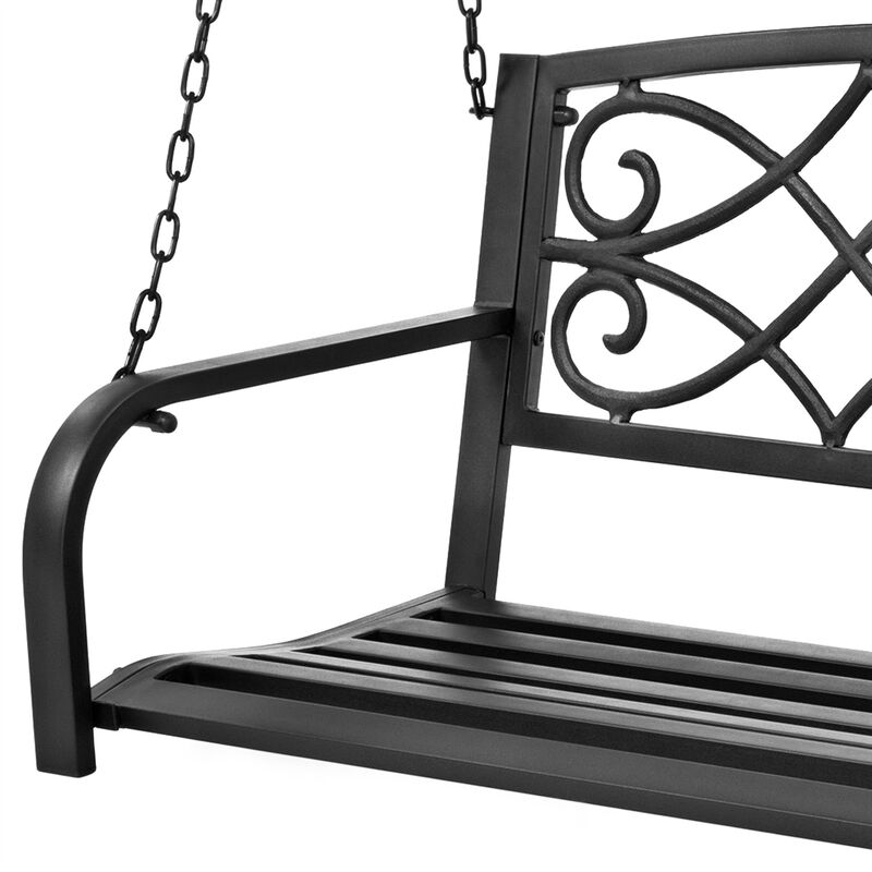QuikFurn Farmhouse Black Sturdy 2 Seat Porch Swing Bench Scroll Accents image number 3