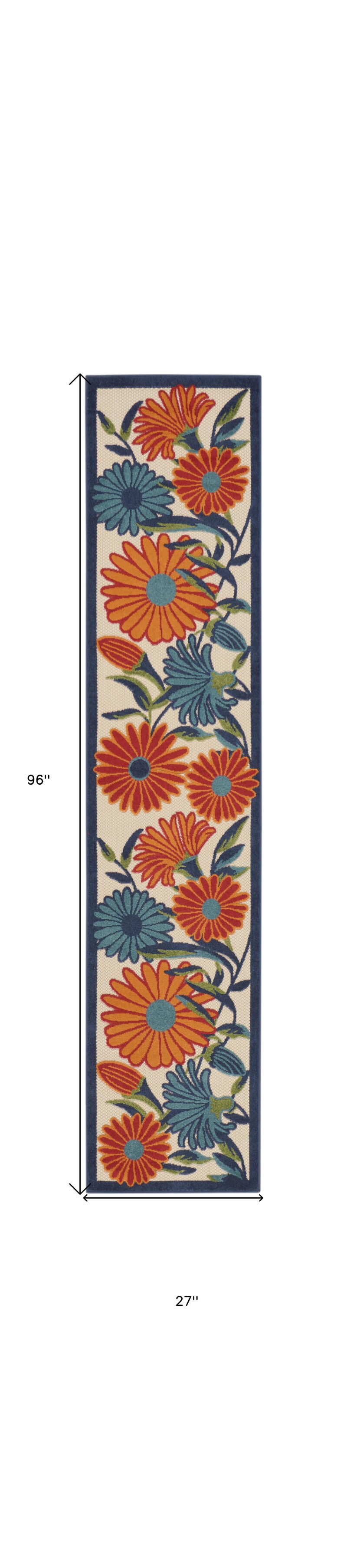 HomeRoots 8' Ivory Blue And Orange Floral Indoor Outdoor Runner Rug image number 6